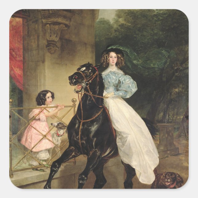 The Horsewoman, Portrait of Giovanina Square Sticker (Front)