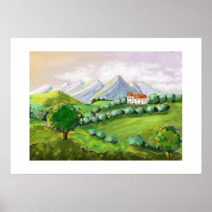 The house on the hills, green nature poster