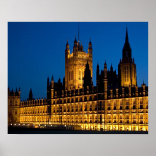 The Houses of Parliament at night in the city of Poster