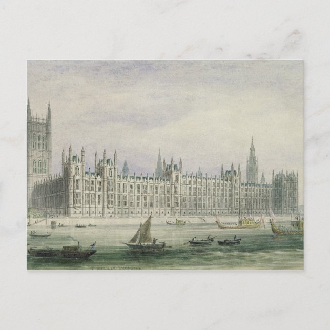 The Houses of Parliament (graphite, pen & ink & w/ Postcard (Front)