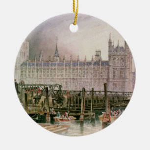 The Houses of Parliament in Course of Erection Ceramic Tree Decoration