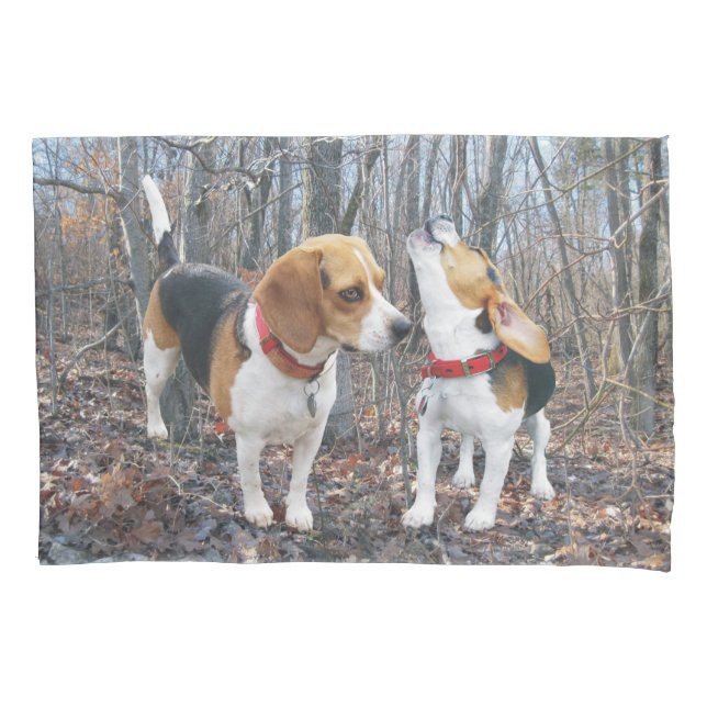 The Howling Beagle Beagles in Woods Pillow Case (Front)