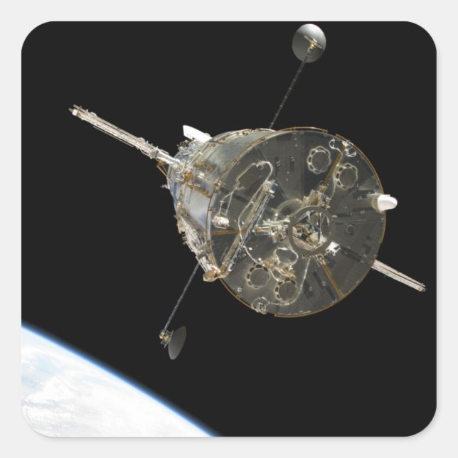 The Hubble Space Telescope in orbit above Earth Square Sticker (Front)