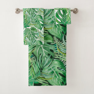 The huge leaves of palm trees and monstera bath towel set