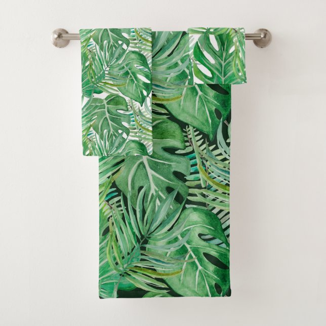 The huge leaves of palm trees and monstera bath towel set (Insitu)