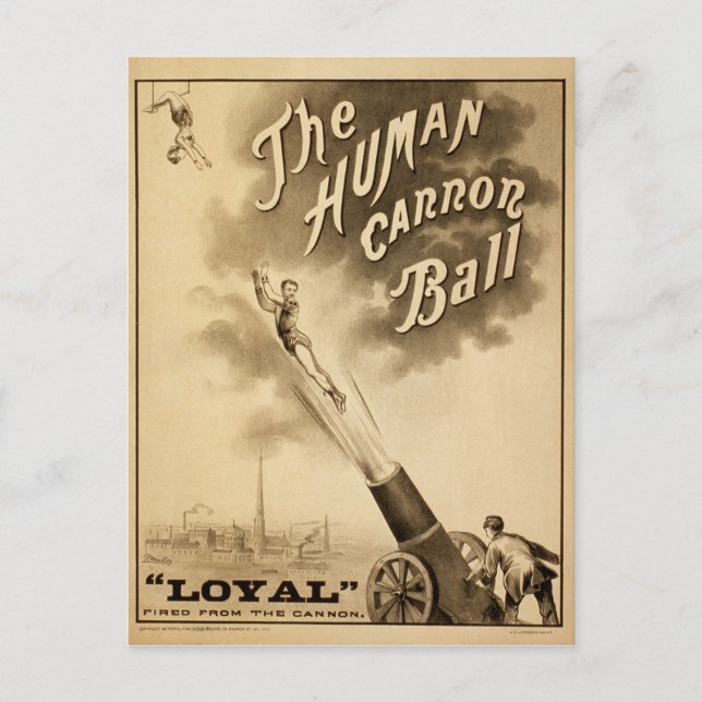 The Human Cannon Ball Vintage Circus Act Victorian Postcard (Front)