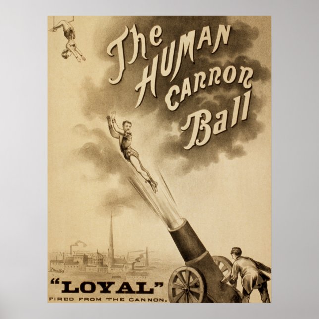 The Human Cannon Ball, Vintage Circus Poster (Front)
