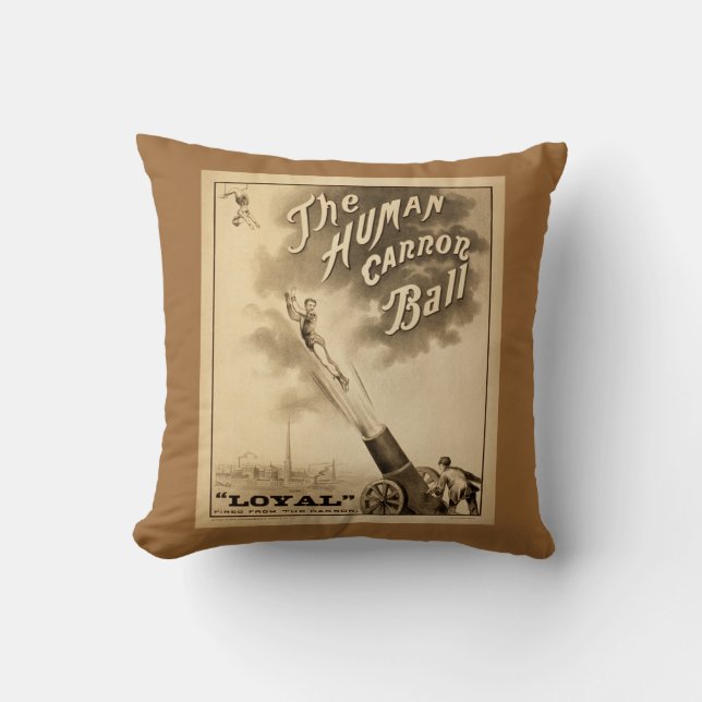 The Human Cannonball Vintage Circus Advertisement Cushion (Front)