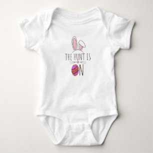 The Hunt Is On Easter Egg Hunt Bunny Adorable Cute Baby Bodysuit