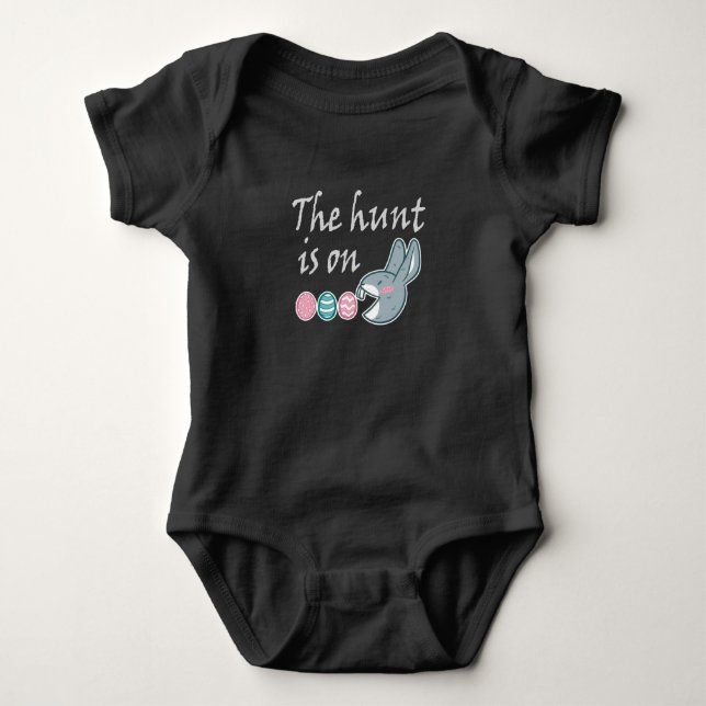 The hunt is on Easter Rabbit Egg Hunt Baby Bodysuit (Front)