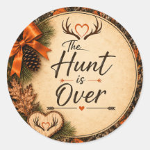The Hunt Is Orange Camouflage Wedding Sticker
