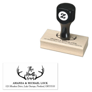 "The Hunt is Over" Antler Wedding Return Address Rubber Stamp