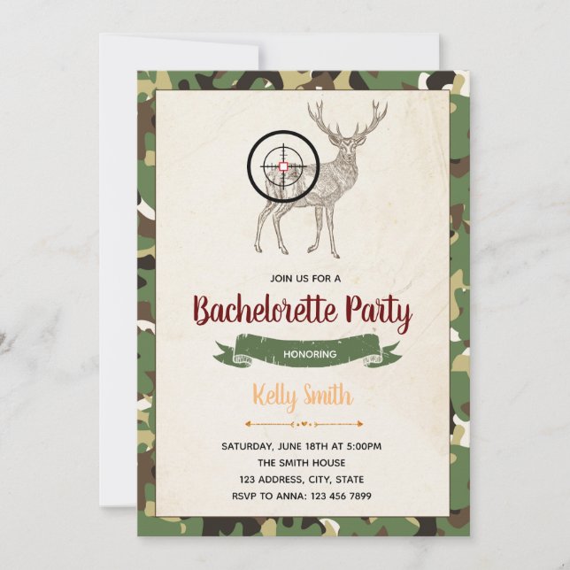 The hunt is over bachelorette invitation (Front)