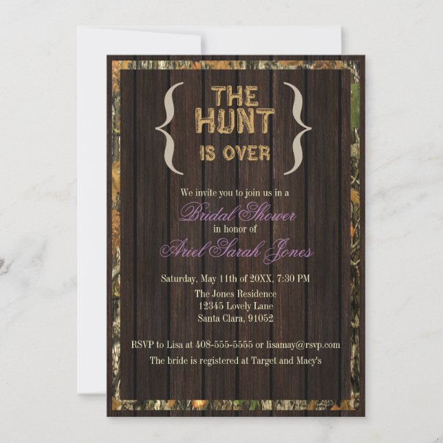 The Hunt Is Over Camo Bridal Shower Invitation (Front)