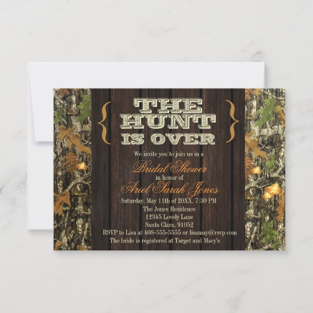 The Hunt Is Over Camo Bridal Shower Invitation (Front)