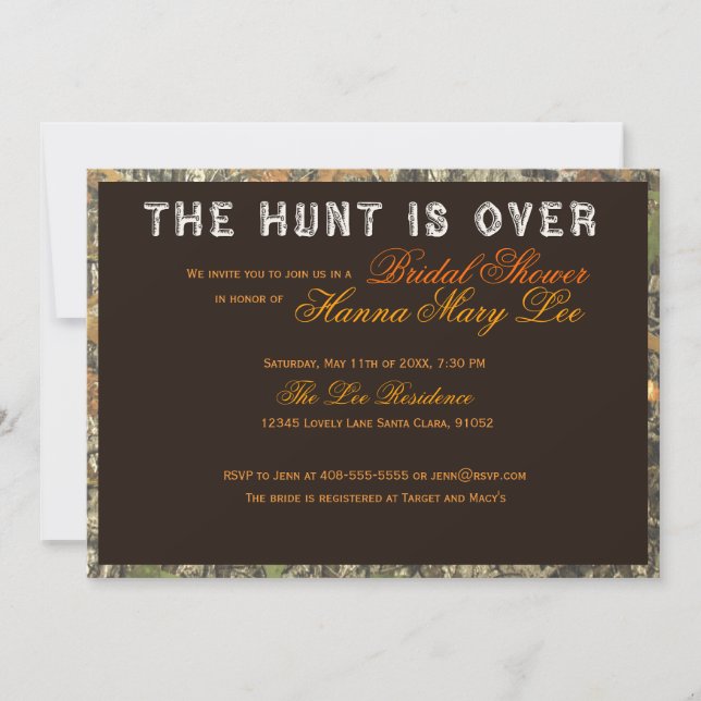The Hunt Is Over Camo Bridal Shower Invitation (Front)
