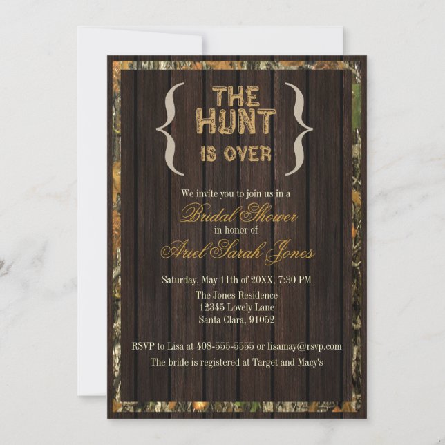 The Hunt Is Over Camo Bridal Shower Invitation (Front)