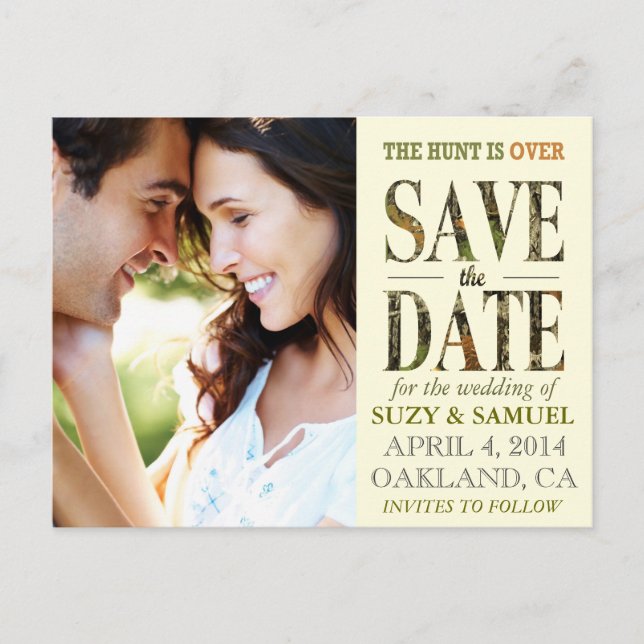 The Hunt is Over Camo Save The Date Announcement Postcard (Front)