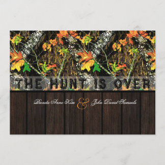 The Hunt Is Over Camo Wood Wedding Invitations