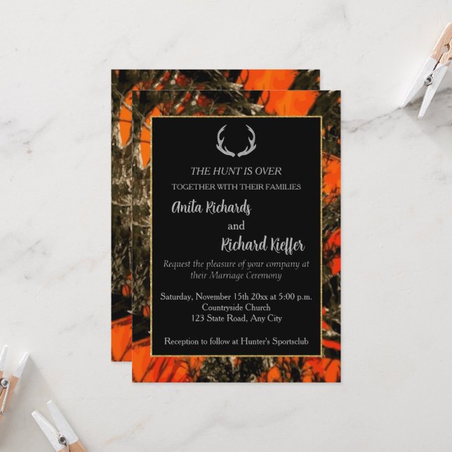 The Hunt is Over Camouflage Wedding Invitation  (Front/Back In Situ)