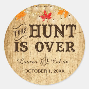 The Hunt is Over country wedding favour sticker
