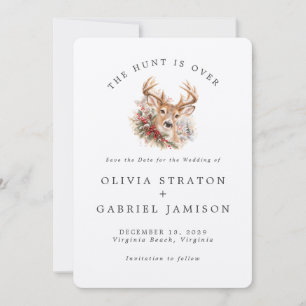 The Hunt is Over Greenery Plaid Save the Date Invitation