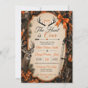 The Hunt Is Over Orange Camouflage Wedding Invitation
