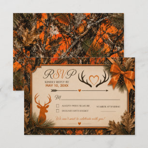 The Hunt Is Over Orange Camouflage Wedding RSVP Card
