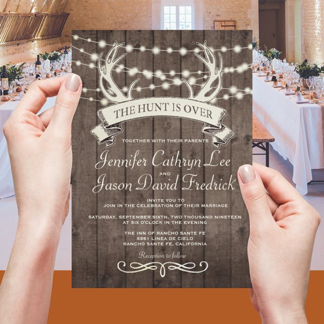 "The Hunt is Over" Rustic Barn Evening Wedding Invitation (Creator Uploaded)
