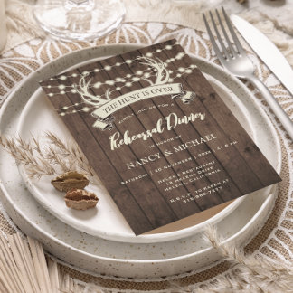 "The Hunt is Over" Rustic Barn Rehearsal Dinner Invitation