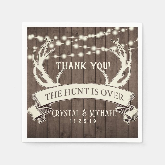 The Hunt is Over Rustic Barnwood Evening Wedding Napkin (Front)