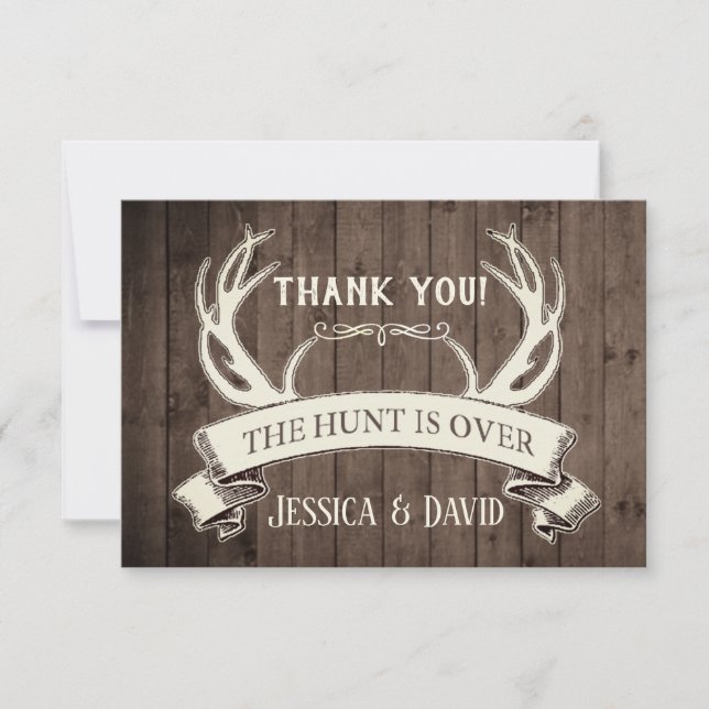 The Hunt is Over Rustic Barnwood Thank You (Front)