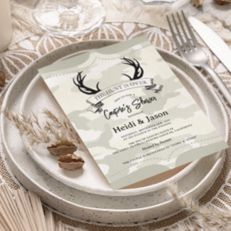 "The Hunt is Over" Rustic Camo Couple's Shower Invitation