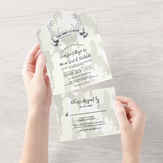 "The Hunt is Over" Rustic Camo Wedding Invitation (Tearaway)