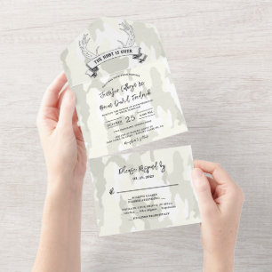 "The Hunt is Over" Rustic Camo Wedding Invitation