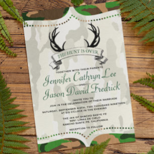 "The Hunt is Over" Rustic Camouflage Wedding Invitation