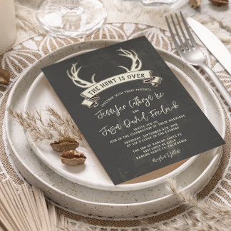 "The Hunt is Over" Rustic Chalkboard Wedding Invitation