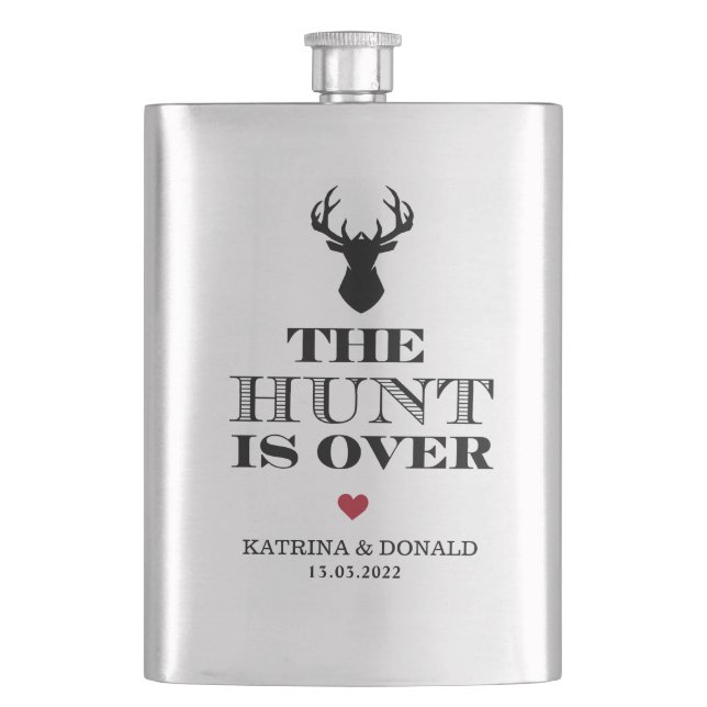 The Hunt is Over Rustic Country Wedding  Hip Flask (Front)