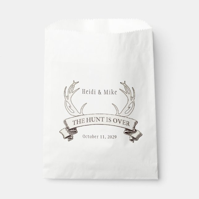 "The Hunt is Over" Rustic Custom Wedding  Favour Bags (Front)