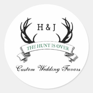 "The Hunt is Over" Rustic Custom Wedding Favours Classic Round Sticker