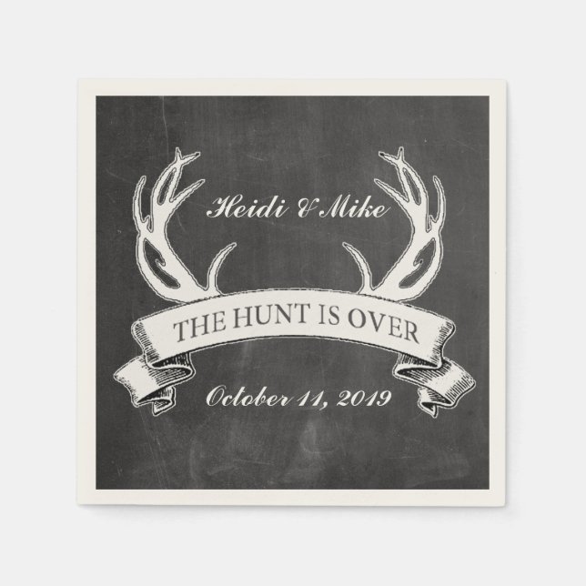"The Hunt is Over" Rustic Custom Wedding Gift Napkin (Front)