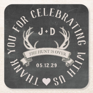 The Hunt is Over Wedding Favour Personalised Squar Square Paper Coaster