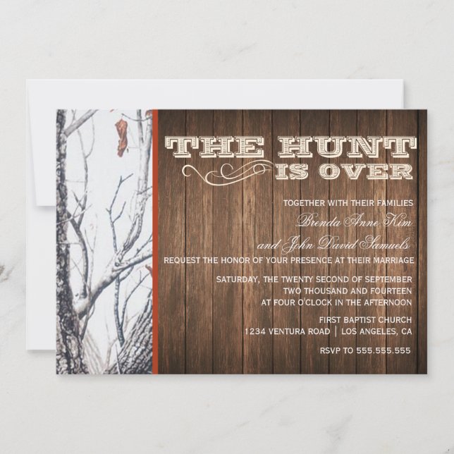 The Hunt Is Over Winter Camo Wedding Invitation (Front)