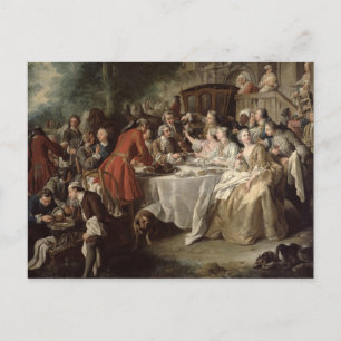 The Hunt Lunch, detail of the diners, 1737 Postcard