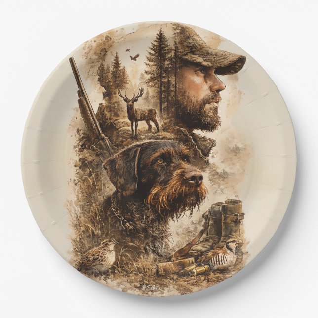 The Hunter's Bond – German Wirehaired Pointer Paper Plate (Front)