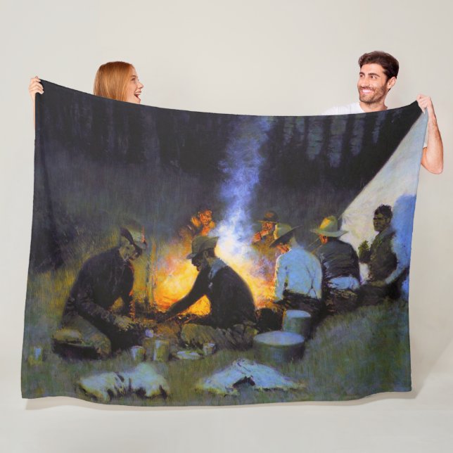 The Hunters' Supper Frederic Remington Rustic Fleece Blanket (In Situ)