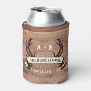 The Hunt's Over Custom Rustic Antler Wedding Favou Can Cooler