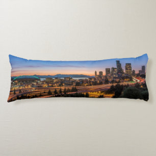 The I-5 freeway and downtown Seattle at twilight Body Cushion