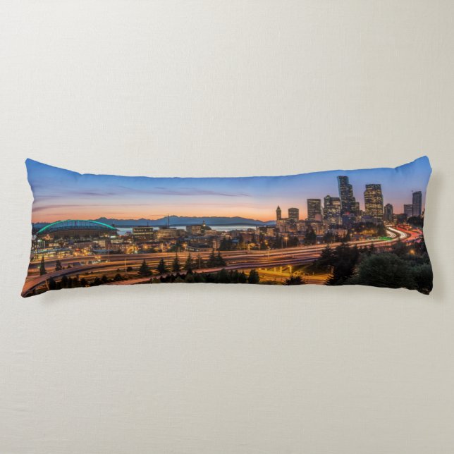 The I-5 freeway and downtown Seattle at twilight Body Cushion (Front)
