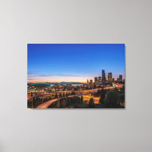 The I-5 freeway and downtown Seattle at twilight Canvas Print